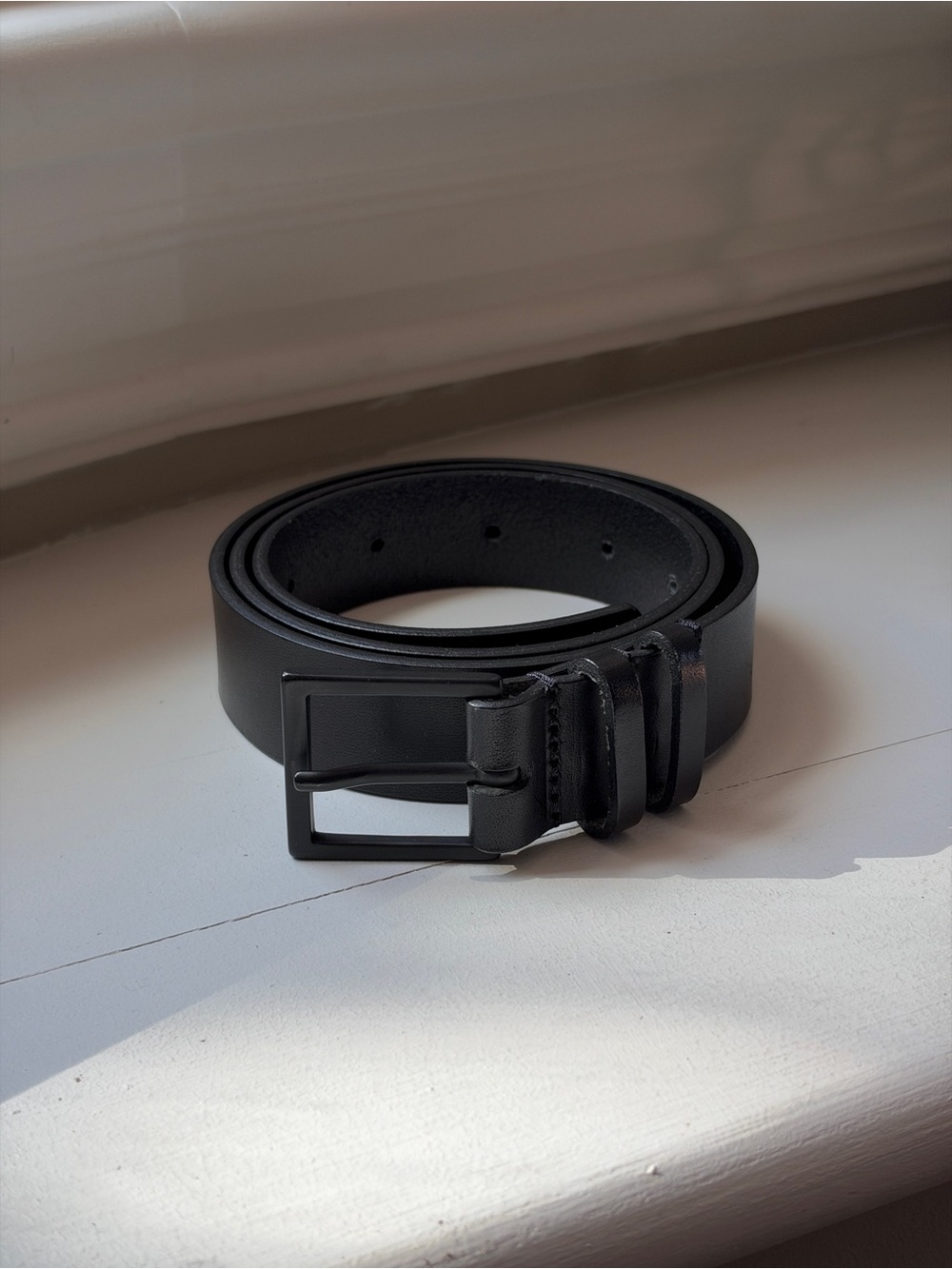 COS Black Leather Belt with Matte Buckle